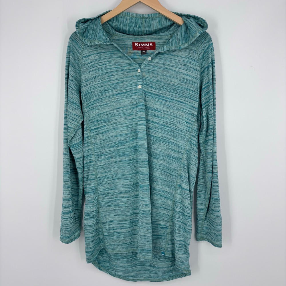Simms Madeira Coverup Hoodie Women XL Teal Space Dye Fishing Performance UPF50